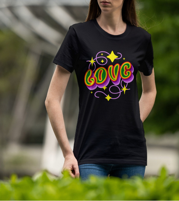LOVE Stars And Swirls 70's T-Shirt