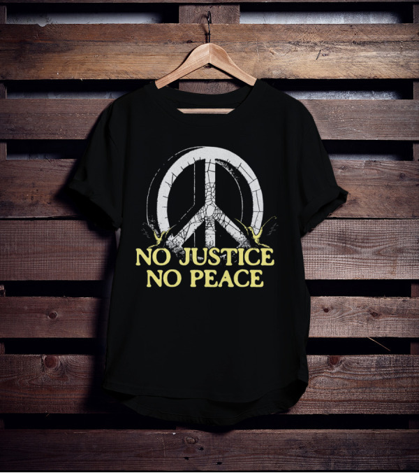 No Justice No Peace Broken Peace Symbol With Cranes T-Shirt