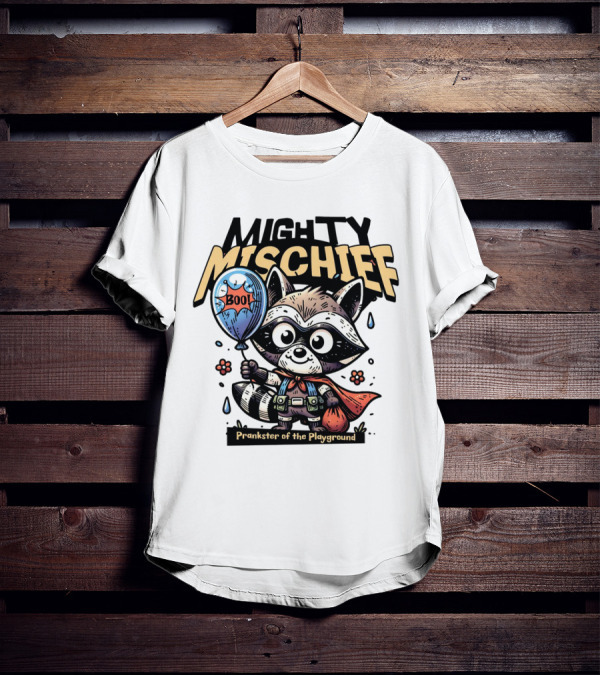 Mighty Mischief Raccoon With Boo Balloon Prankster Of The Playground T-Shirt