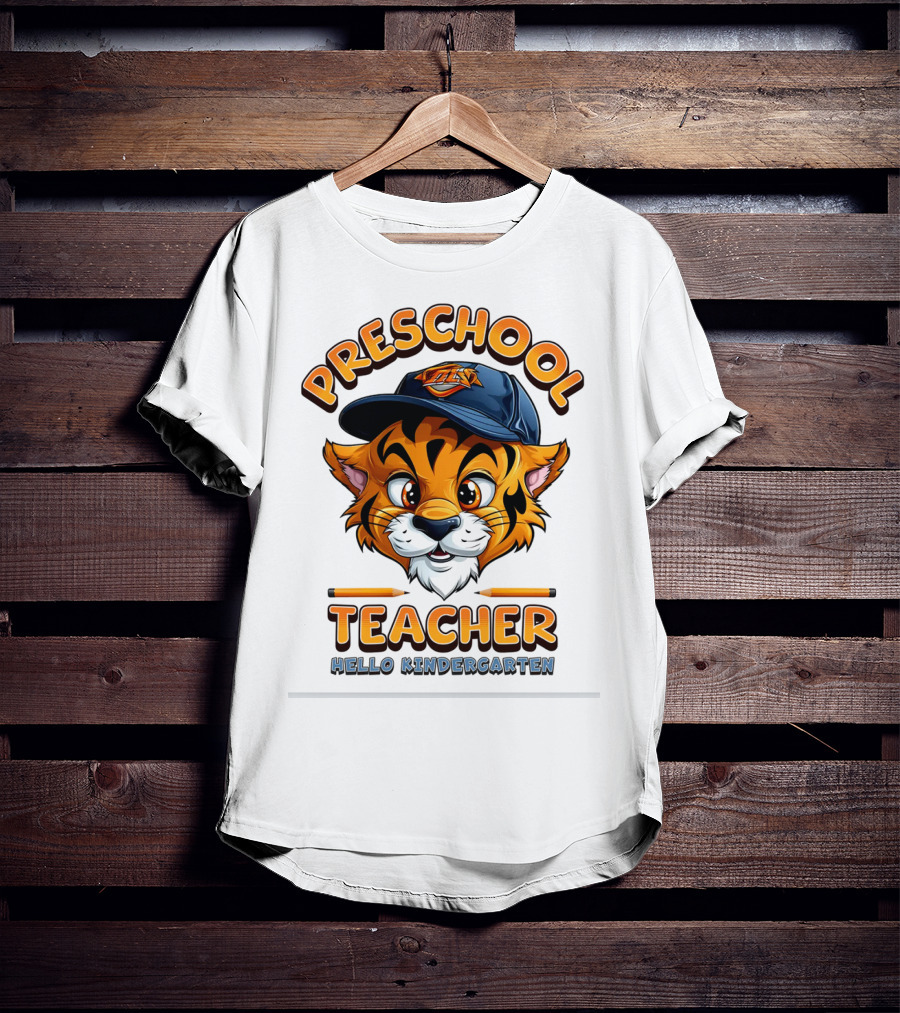 Preschool Teacher Tiger Mascot Hello Kindergarten Back To School T-Shirt