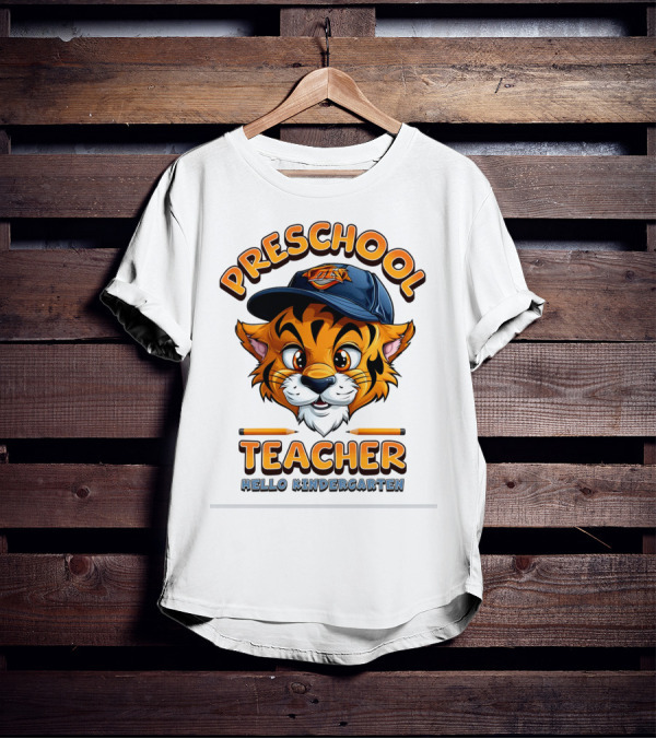 Preschool Teacher Tiger Mascot Hello Kindergarten Back To School T-Shirt