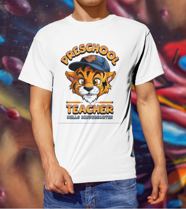 Preschool Teacher Tiger Mascot Hello Kindergarten Back To School T-Shirt