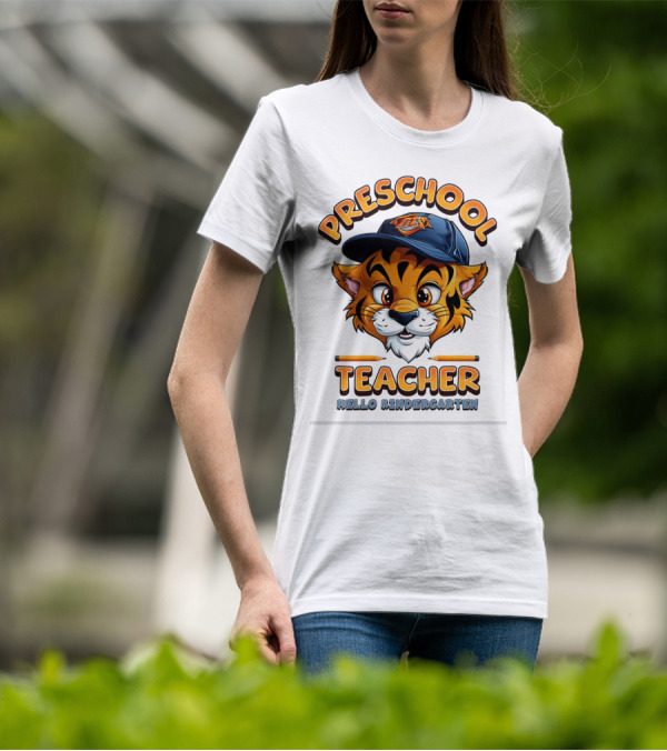 Preschool Teacher Tiger Mascot Hello Kindergarten Back To School T-Shirt