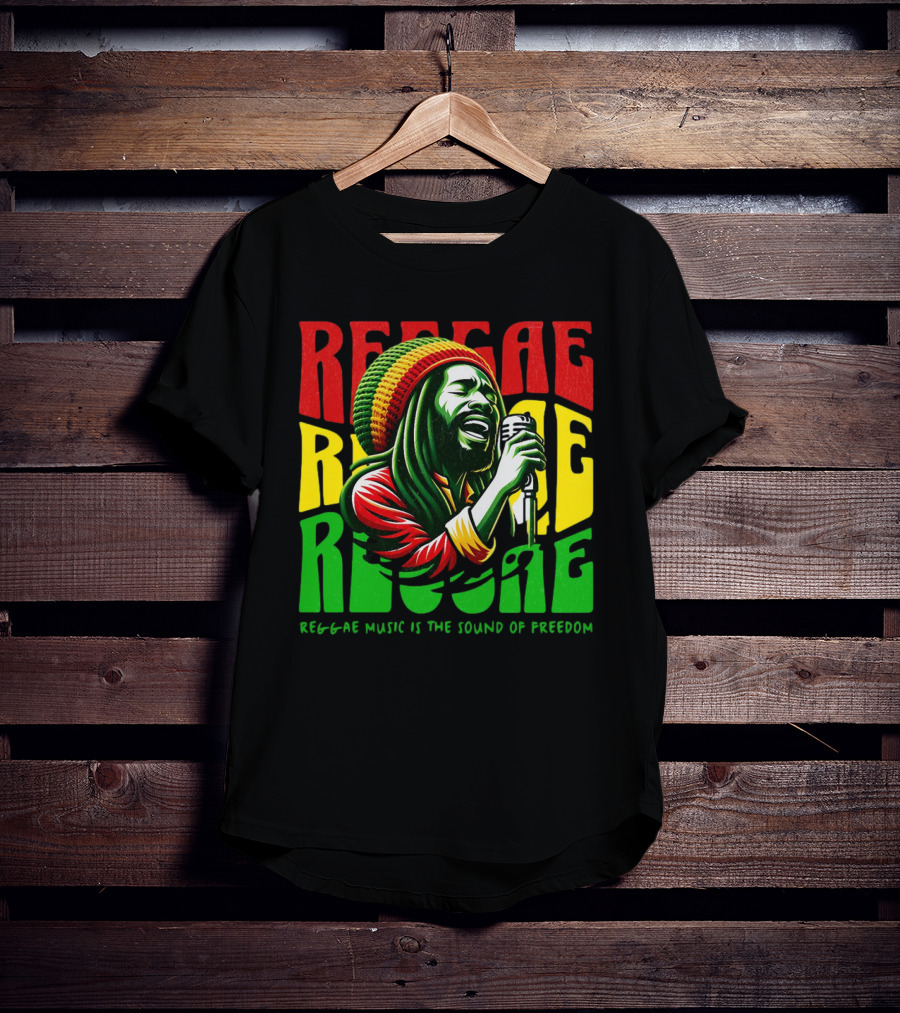 Reggae Music Is The Sound Of Freedom Vibrant Singer Iconic Colors T-Shirt