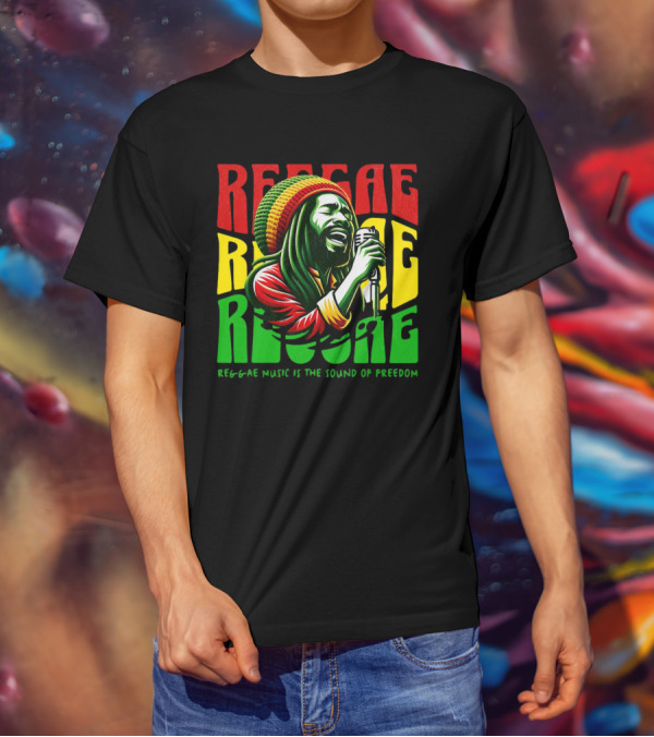 Reggae Music Is The Sound Of Freedom Vibrant Singer Iconic Colors T-Shirt