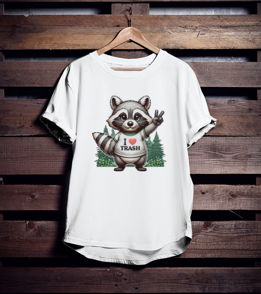 I Love Trash Raccoon Cute Forest Peace Sign T-Shirt
