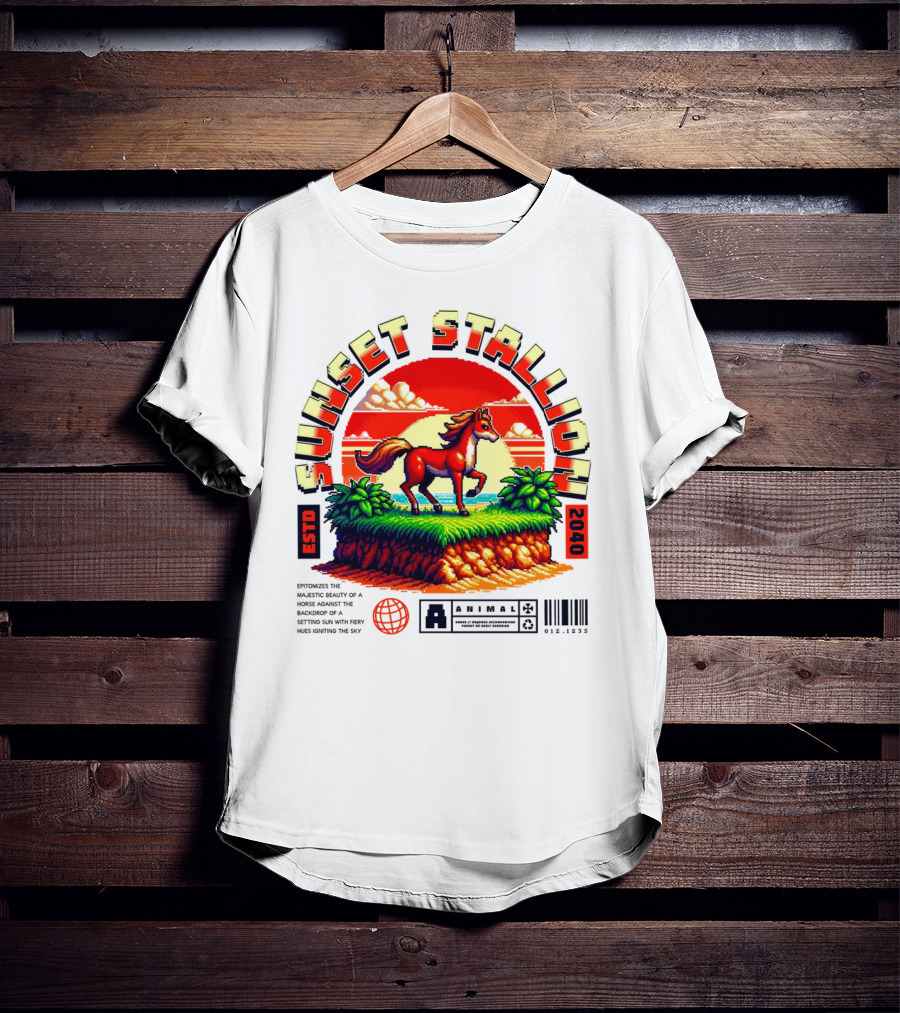 Sunset Stallion 2040 ESTO Animal Epic Epitome Horse Setting Sun Fiery Sky T-Shirt