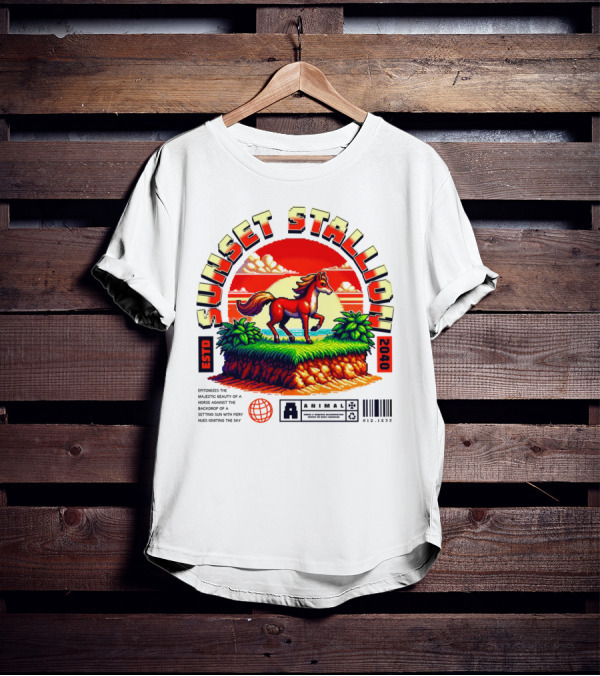 Sunset Stallion 2040 ESTO Animal Epic Epitome Horse Setting Sun Fiery Sky T-Shirt
