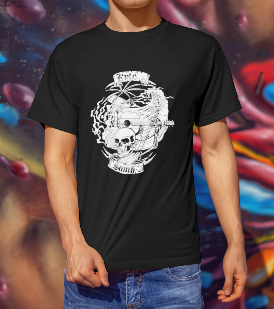 Kyle Smith Skull With Palm And Guitar Waves T-Shirt