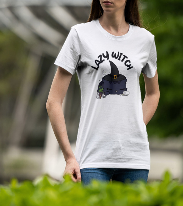 Lazy Witch Black Cat With Spellbinding Hat And Potion T-Shirt
