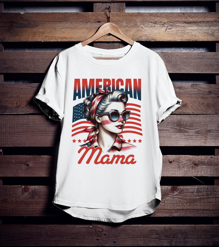 American Mama Vintage Patriotic Bandana Sunglasses Retro Flag Stars T-Shirt
