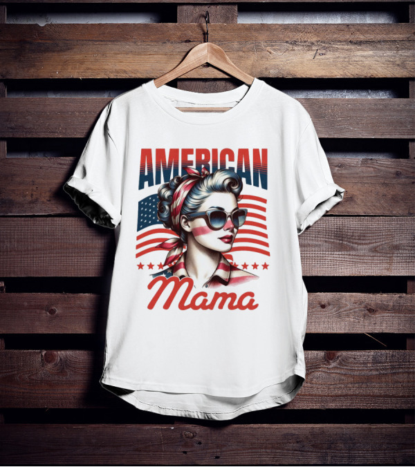 American Mama Vintage Patriotic Bandana Sunglasses Retro Flag Stars T-Shirt