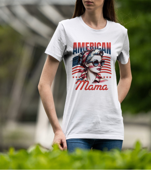 American Mama Vintage Patriotic Bandana Sunglasses Retro Flag Stars T-Shirt