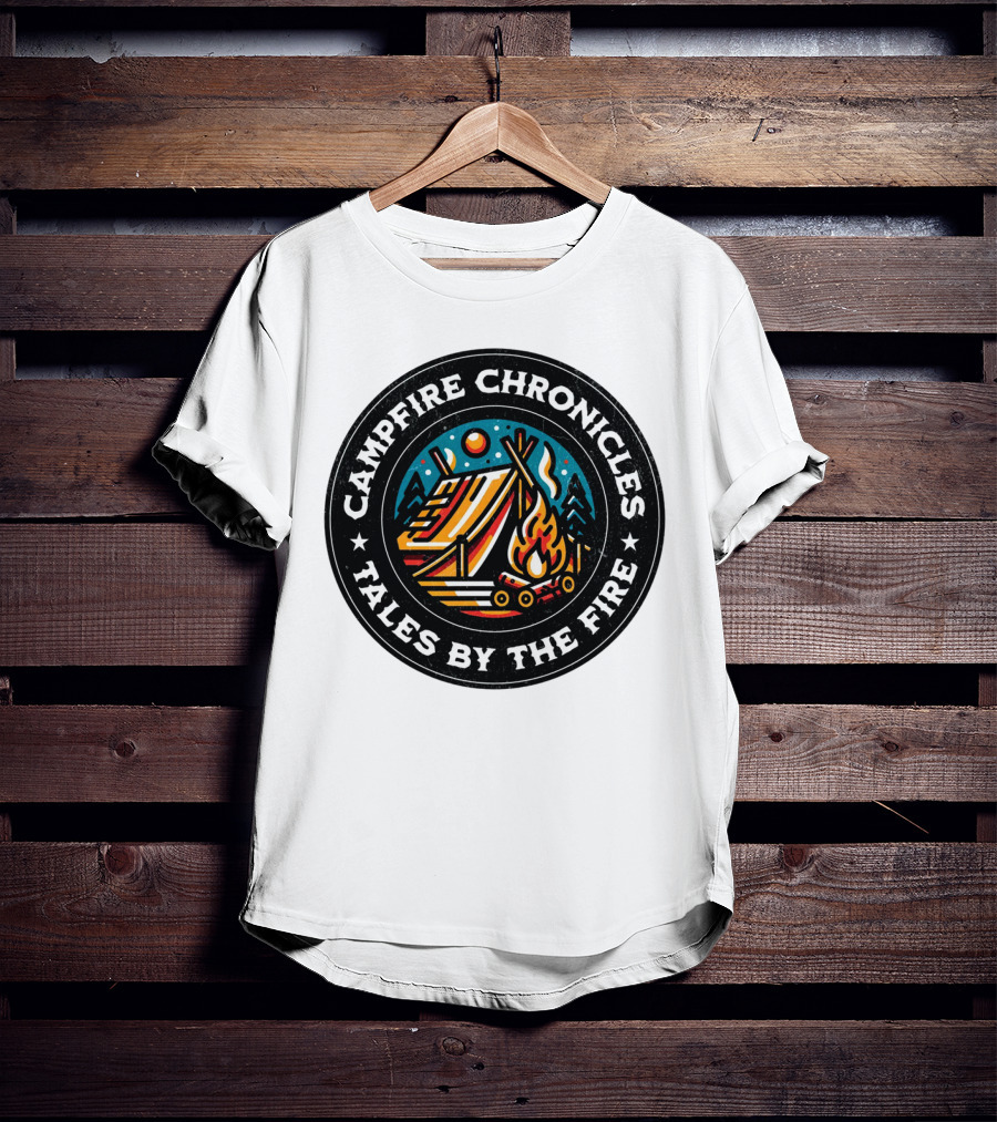 Campfire Chronicles Tales By The Fire Moonlit Tent And Bonfire Scene T-Shirt