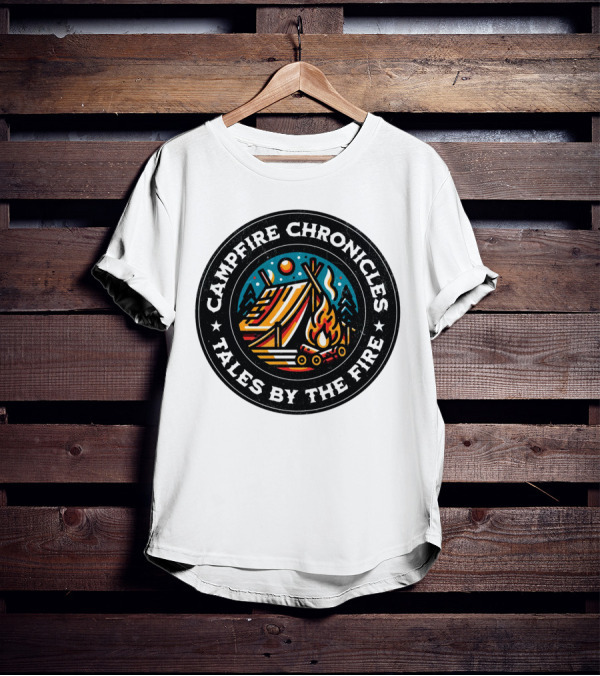 Campfire Chronicles Tales By The Fire Moonlit Tent And Bonfire Scene T-Shirt