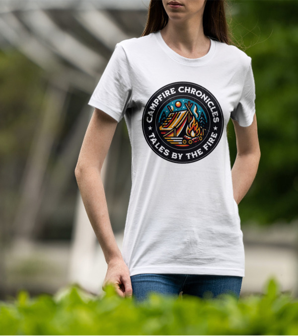 Campfire Chronicles Tales By The Fire Moonlit Tent And Bonfire Scene T-Shirt