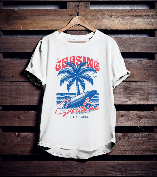 Chasing Sunshine Kittl Apparel Surfing Palm Tree Ocean Waves T-Shirt