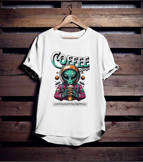 Alien Ritual Coffee Always Morning Elixir Zombie To Human Transformation T-Shirt