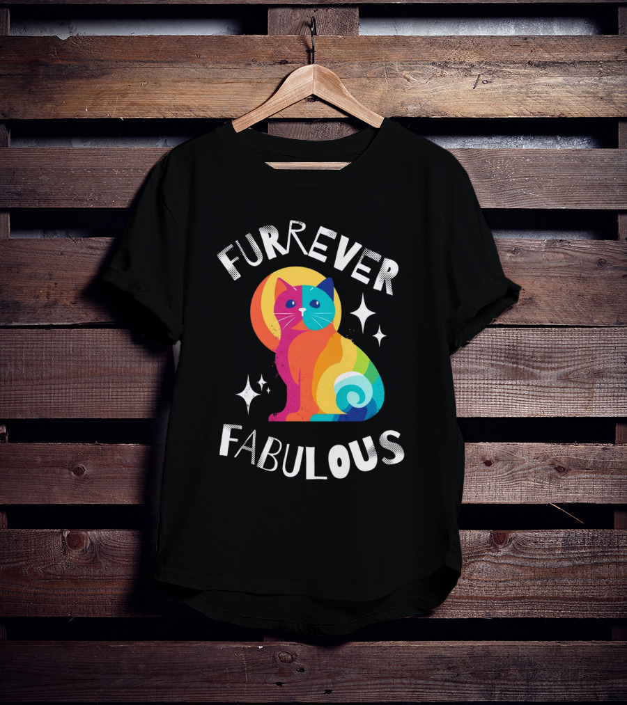 Furrever Fabulous Rainbow Cat With Stars T-Shirt