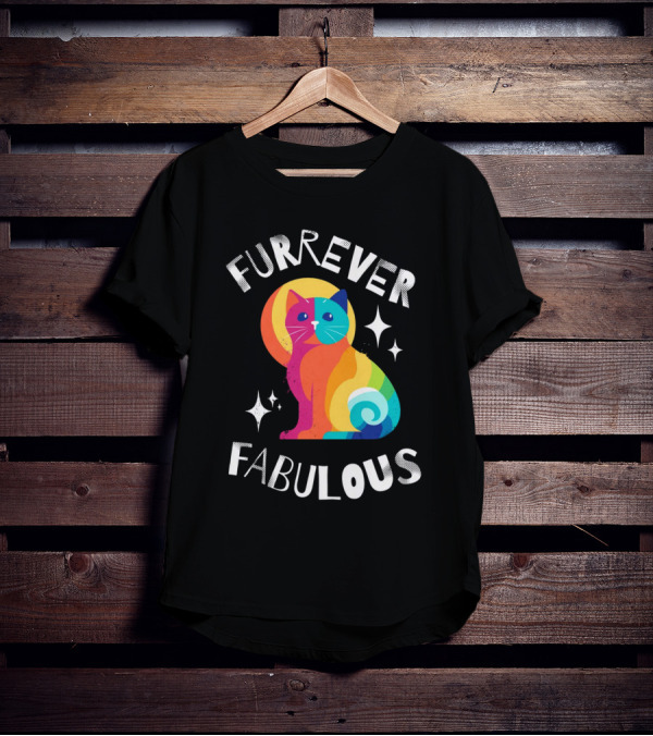 Furrever Fabulous Rainbow Cat With Stars T-Shirt