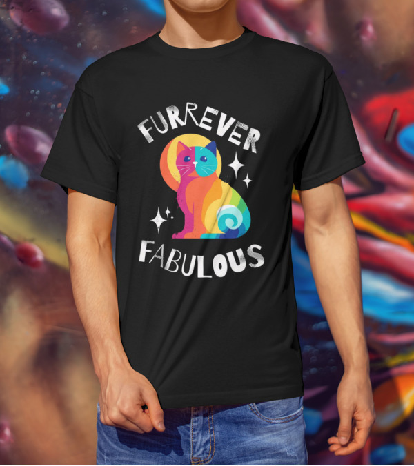 Furrever Fabulous Rainbow Cat With Stars T-Shirt