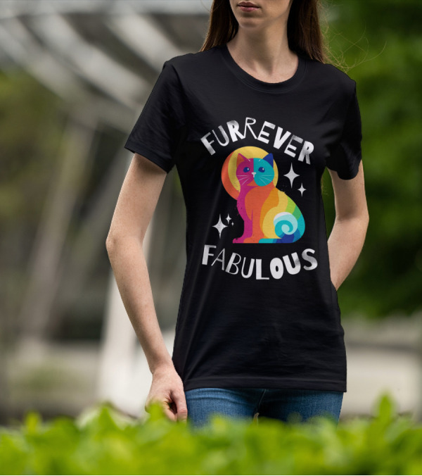 Furrever Fabulous Rainbow Cat With Stars T-Shirt