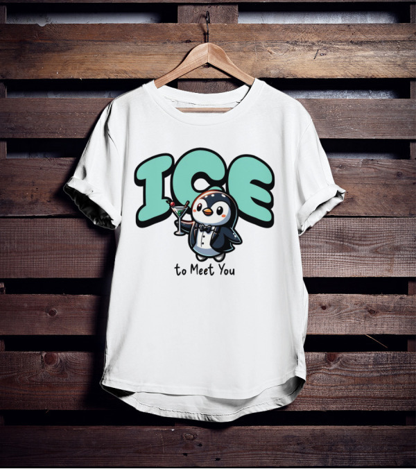 ICE To Meet You Penguin Martini Charm T-Shirt