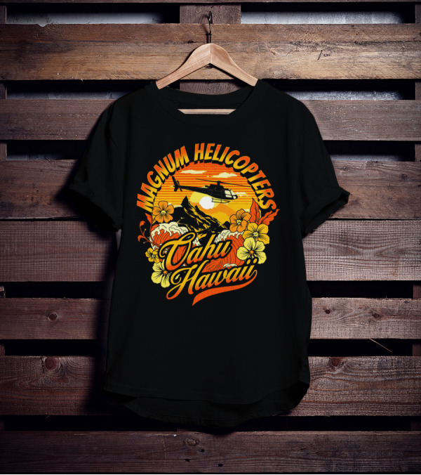 Magnum Helicopters Oahu Hawaii Helicopter Scenic Sunset Tropical Flowers T-Shirt