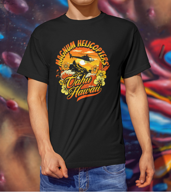 Magnum Helicopters Oahu Hawaii Helicopter Scenic Sunset Tropical Flowers T-Shirt