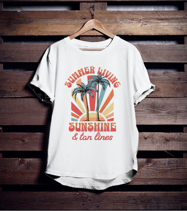 Summer Living Sunshine Tan Lines Palm Trees Retro Vibes T-Shirt