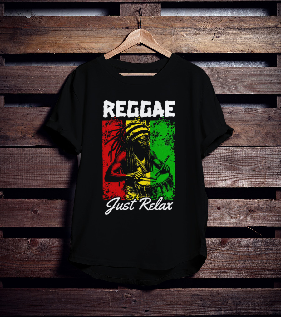 REGGAE Just Relax Rasta Drummer Red Yellow Green T-Shirt