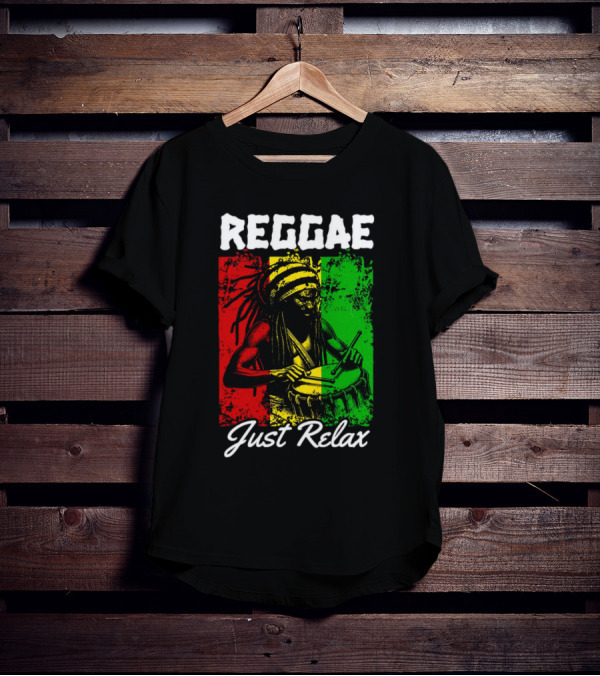 REGGAE Just Relax Rasta Drummer Red Yellow Green T-Shirt