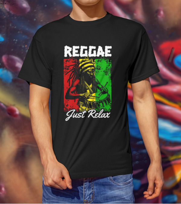 REGGAE Just Relax Rasta Drummer Red Yellow Green T-Shirt
