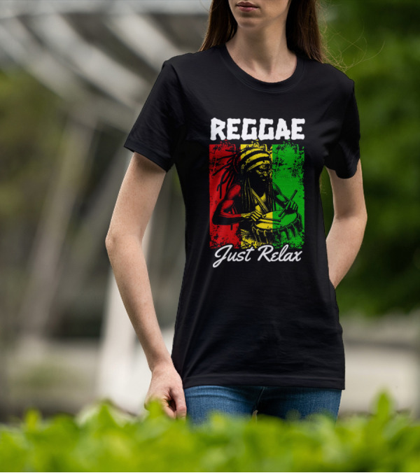 REGGAE Just Relax Rasta Drummer Red Yellow Green T-Shirt