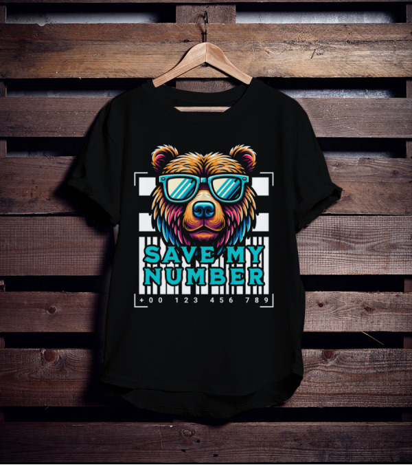 Save My Number Barcode Bear With Sunglasses T-Shirt