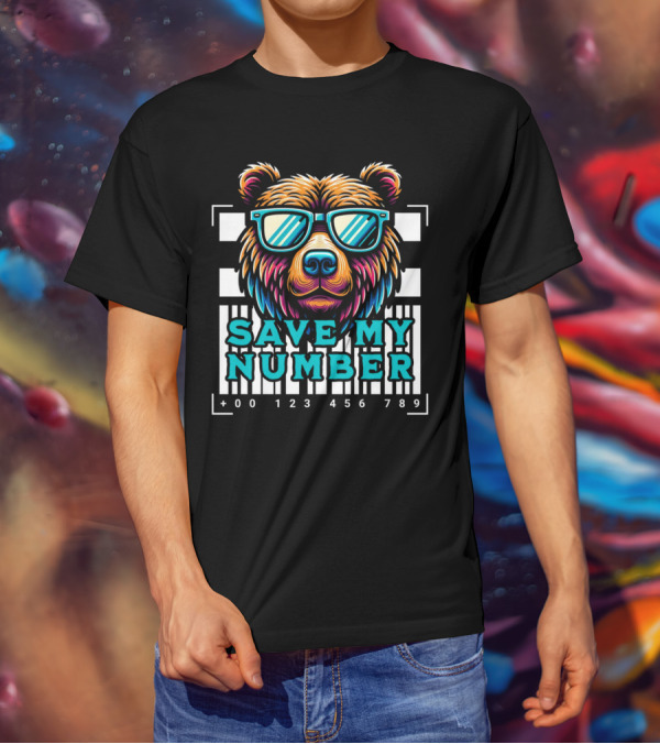 Save My Number Barcode Bear With Sunglasses T-Shirt