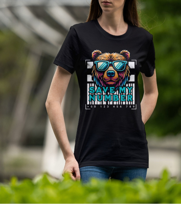 Save My Number Barcode Bear With Sunglasses T-Shirt