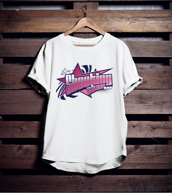 Shooting Star Pink Purple Stylized Text With Starburst Graphics T-Shirt