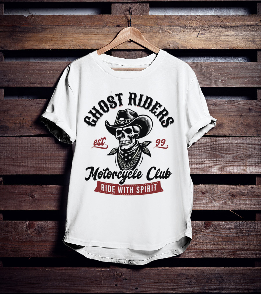 Ghost Riders Cowboy Skull Motorcycle Club Ride With Spirit Est 99 T-Shirt