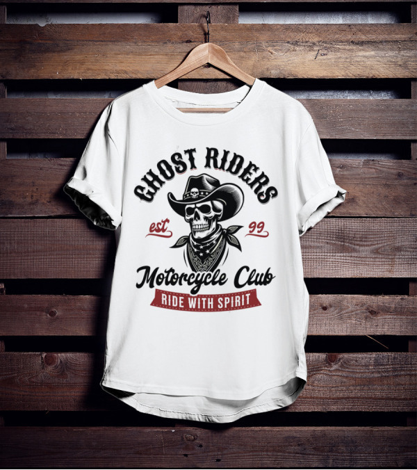 Ghost Riders Cowboy Skull Motorcycle Club Ride With Spirit Est 99 T-Shirt