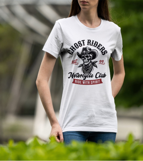 Ghost Riders Cowboy Skull Motorcycle Club Ride With Spirit Est 99 T-Shirt