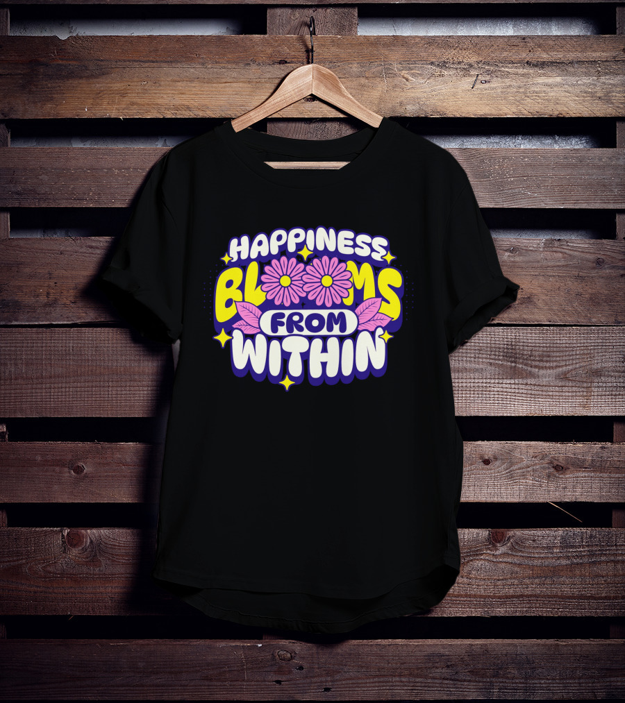 Happiness Blooms From Within With Pink Flowers And Yellow Stars T-Shirt