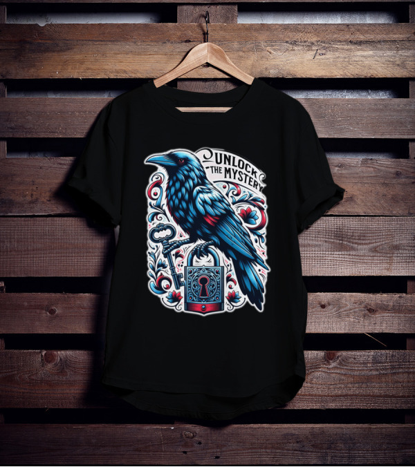 Unlock The Mystery Raven Holding Key And Lock With Ornate Floral T-Shirt