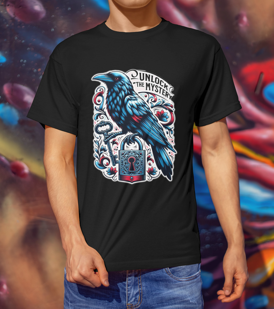 Unlock The Mystery Raven Holding Key And Lock With Ornate Floral T-Shirt