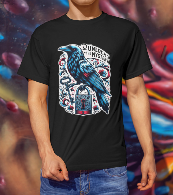 Unlock The Mystery Raven Holding Key And Lock With Ornate Floral T-Shirt