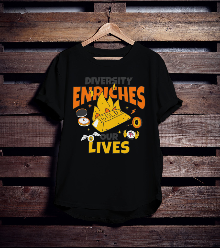 Diversity Enriches Our Lives Gold Flames Wings Compass T-Shirt