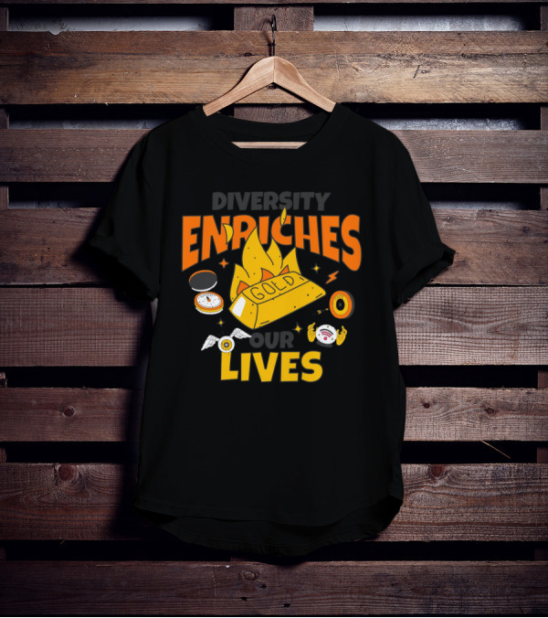 Diversity Enriches Our Lives Gold Flames Wings Compass T-Shirt