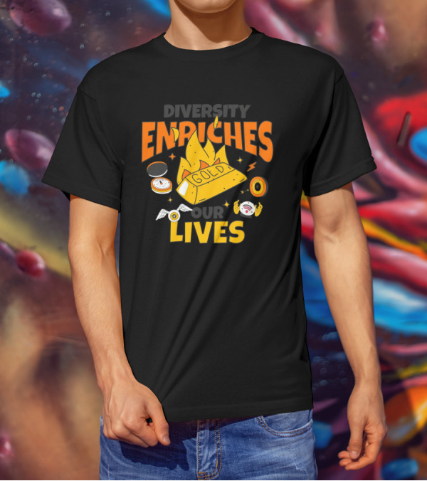 Diversity Enriches Our Lives Gold Flames Wings Compass T-Shirt