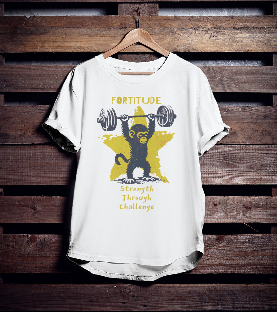 Fortitude Strength Through Challenge Monkey Weightlifting Star T-Shirt