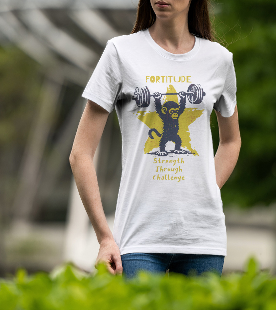 Fortitude Strength Through Challenge Monkey Weightlifting Star T-Shirt